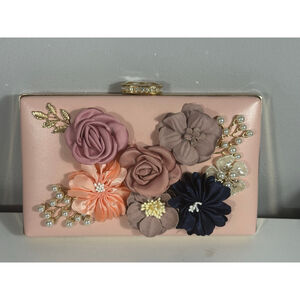 Light Pink Floral Clutch chain 3D flowers Special occasion Wedding Prom Dance